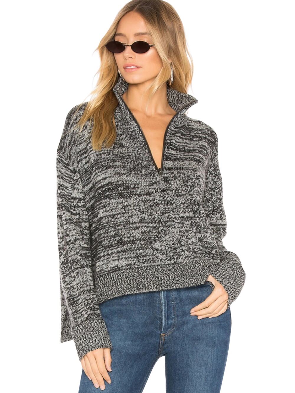 360 Cashmere Charlotte High Low Marled Half Zip Sweater XS Cuffed Wool Oversized